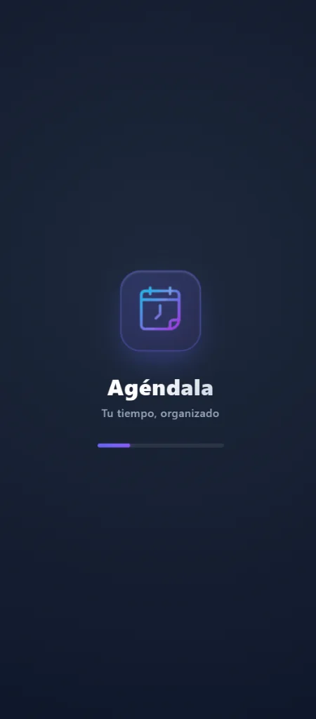 Pantalla de bienvenida de Agéndala: Tu tiempo, organizado
